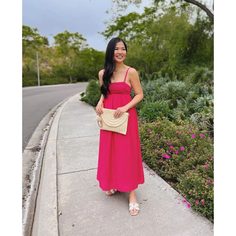 Abercrombie & Fitch Pink Babydoll Crinkle Textured Maxi Dress w/ Pockets Small P